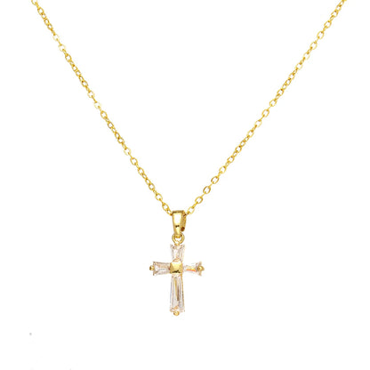 Women's High-End Heart-Shaped Necklace with Zircon Cross Pendant Stainless Steel Collarbone Chain Fashionable Jewelry