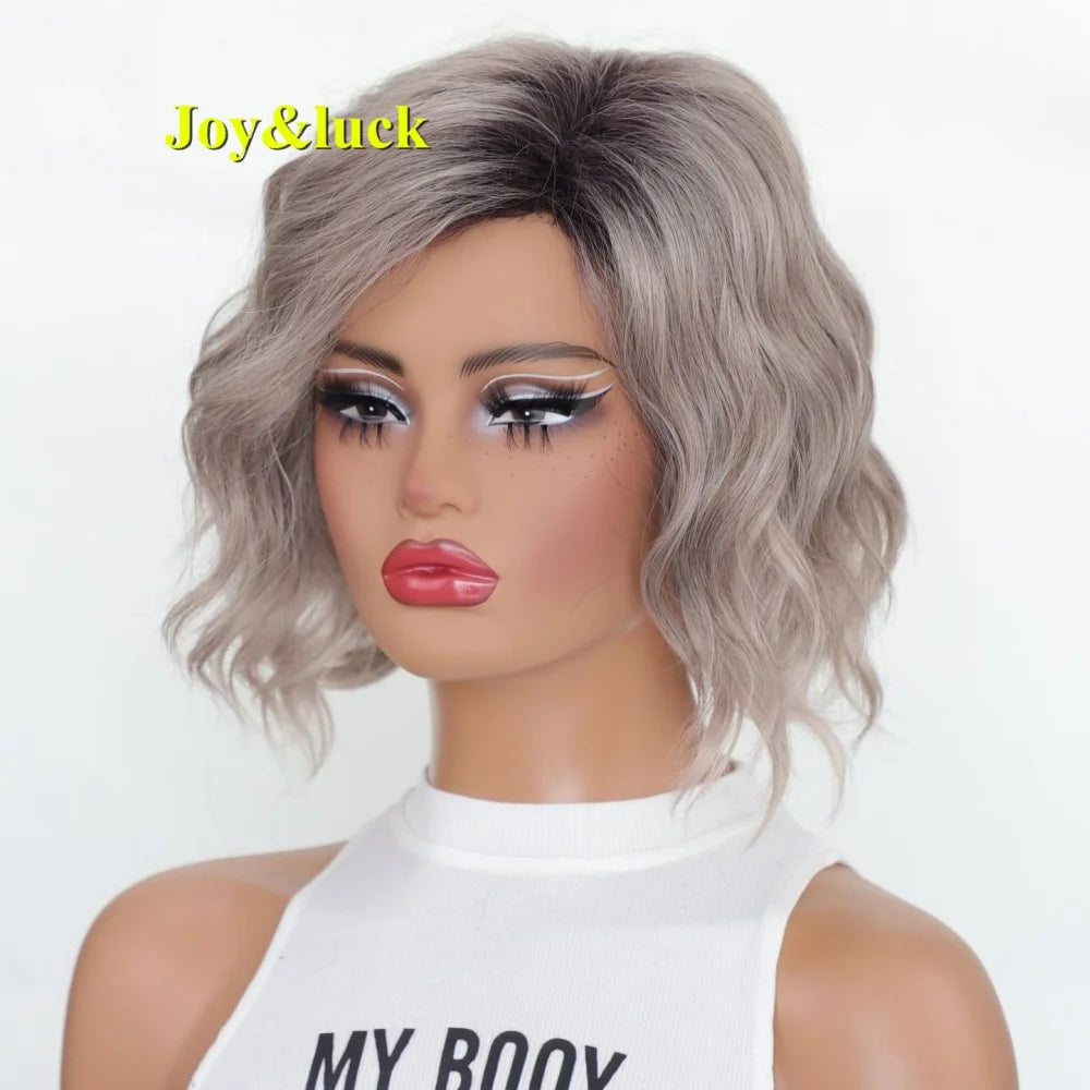 Synthetic short wavy wig for women, with a trendy and fashionable design, is suitable for daily wear or attending parties