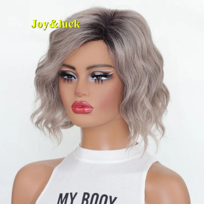 Synthetic short wavy wig for women, with a trendy and fashionable design, is suitable for daily wear or attending parties
