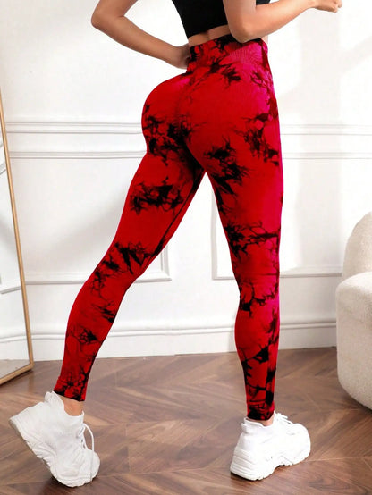 Womens Yoga Pants Gym Leggings Seamless Tie Dye High Waisted Elastic Leggings Peach Buttocks Running Fitness Sports Casual Pants