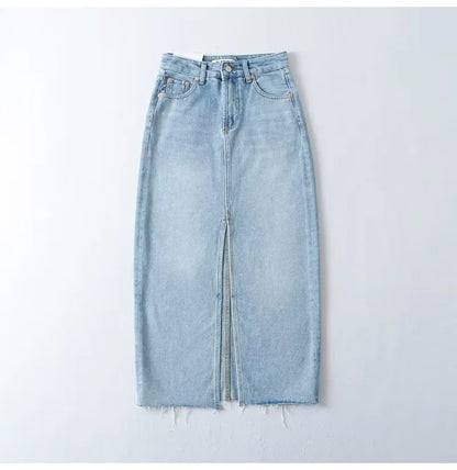 MiuKoMiYa Long Denim Skirts For Women Maxi Spring 2025 Black Front Slit Jean Skirts Womens Long Streetwear Blue Skirt Denim Maxi