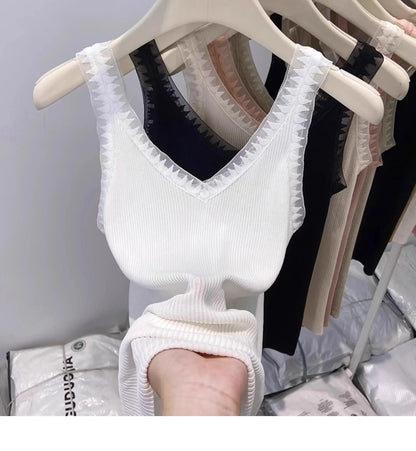 2025 Women Summer Fashion Thin Knitted Undershirt Sleeveless Corset Top Half High Neck Comfortable Breathable Lace Tank Top New