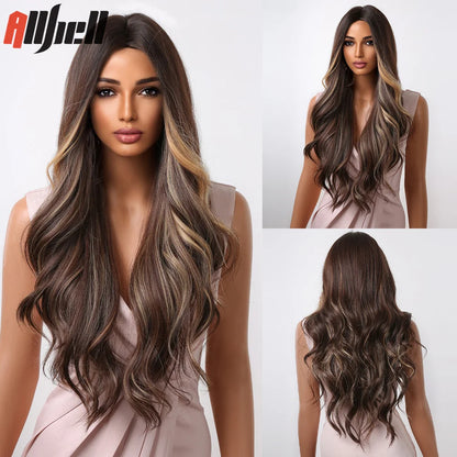 Long Wavy Wine Red Synthetic Wigs Natural Wave Afro Wigs With Bangs for Black Women Cosplay Costume Wig Heat Resistant Fiber