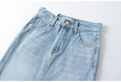 MiuKoMiYa Long Denim Skirts For Women Maxi Spring 2025 Black Front Slit Jean Skirts Womens Long Streetwear Blue Skirt Denim Maxi