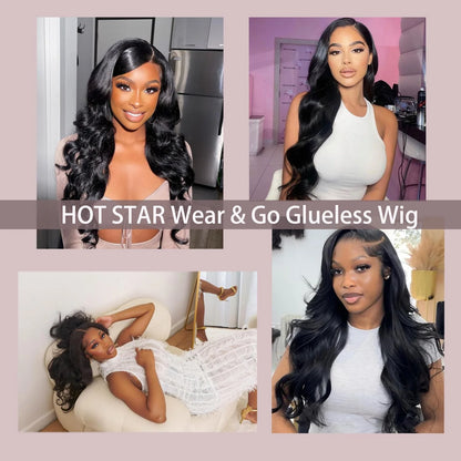 Wear And Go Glueless Wigs Human Hair Pre Plucked Pre Cut Body Wave Wigs For Black Women  Glueless Lace Closure Human Hair Wig