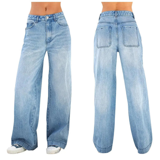 2025 Women's Straight Jeans Four Seasons High Waist Loose Fashion Casual Wide Leg Jeans Comfortable Commuting Streetwear Pants