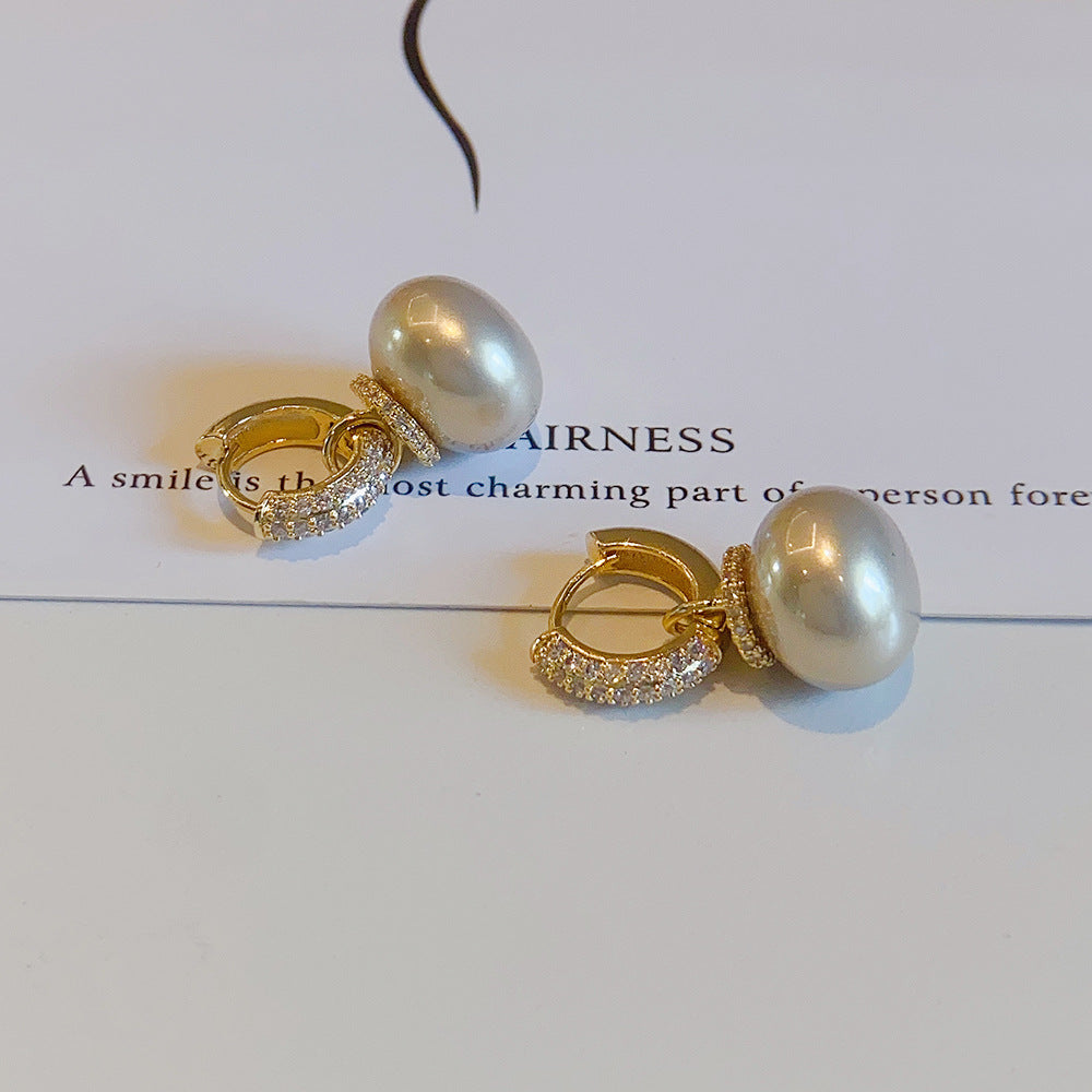 Korean Version High Quality New Atmospheric One Two Wear Colorful Blue Pearl Circle Ear Button Design Eardrop for Girls.