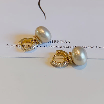 Korean Version High Quality New Atmospheric One Two Wear Colorful Blue Pearl Circle Ear Button Design Eardrop for Girls.