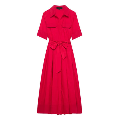 Women's Dresses New Spring 2025 Red Dress Elegant and Romantic Passionate and Unrestrained Belt Embellishment
