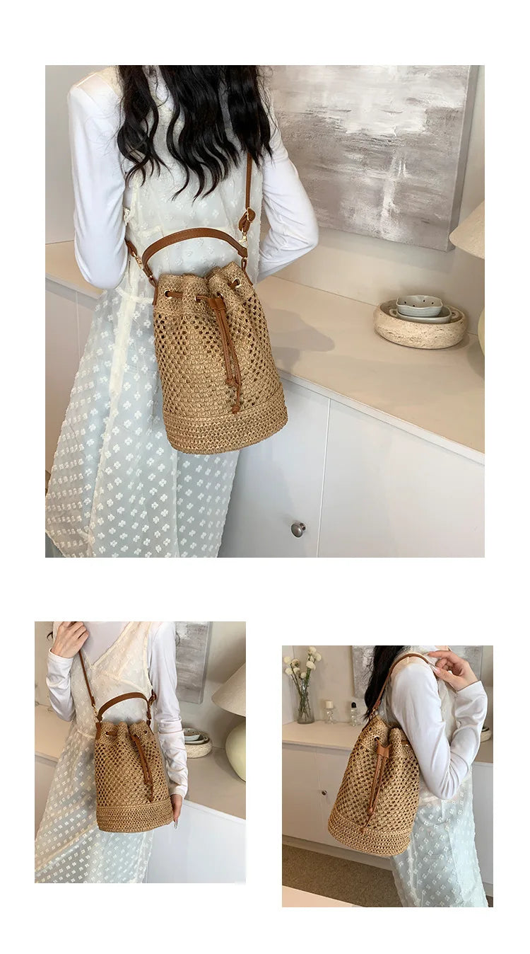 Weaving Bag Women 2024 New Fashion Bucket Bag Summer Niche Hundred Straw Beach Single Shoulder Crossbody Bag