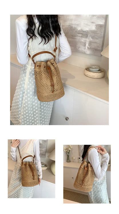 Weaving Bag Women 2024 New Fashion Bucket Bag Summer Niche Hundred Straw Beach Single Shoulder Crossbody Bag