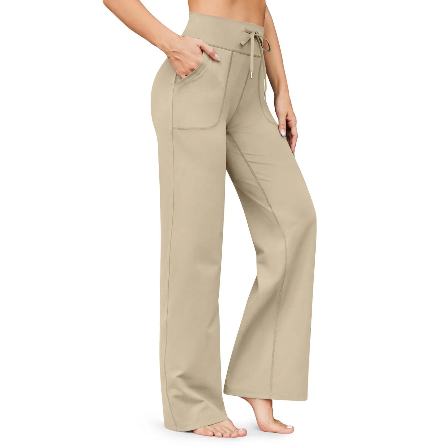 Wide Leg Yoga Pants For Women Solid Color High Waist Sweatpants With Pockets Stretch Comfy Workout Sports Trousers