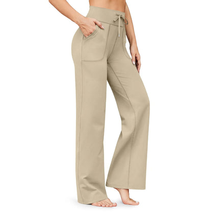 Wide Leg Yoga Pants For Women Solid Color High Waist Sweatpants With Pockets Stretch Comfy Workout Sports Trousers