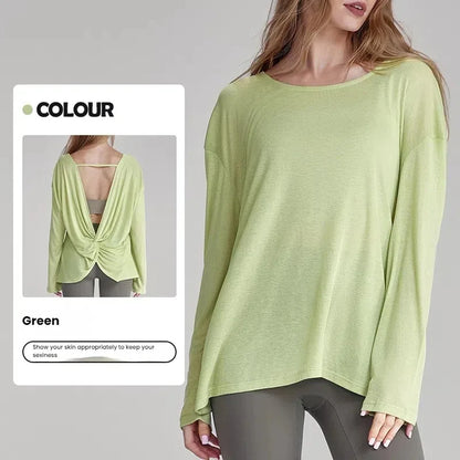 Women's Tops New Autumn Yoga Cover-up Loose Back Beauty Leisure Sports Fitness Top Light Breathable Long Sleeves Tee