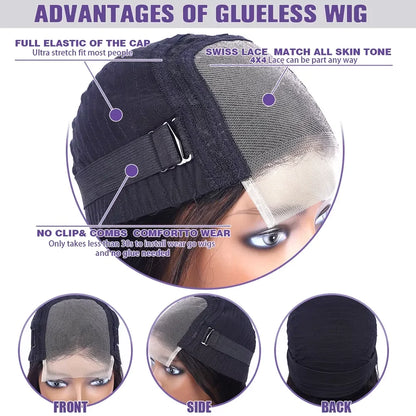 Glueless Wigs Human Hair For Women Kinky Straight Human Hair Wigs Pre Plucked Easy To Wear And Go 4x4 Lace Front Wig Nautural