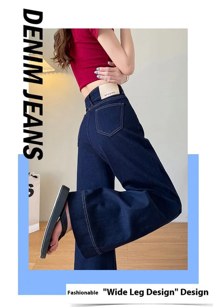 Women's New Jeans Dark Blue Wide Leg Loose Jeans Female Spring and Fall New High-Waisted Loose Straight Jeans Wide Leg Pants