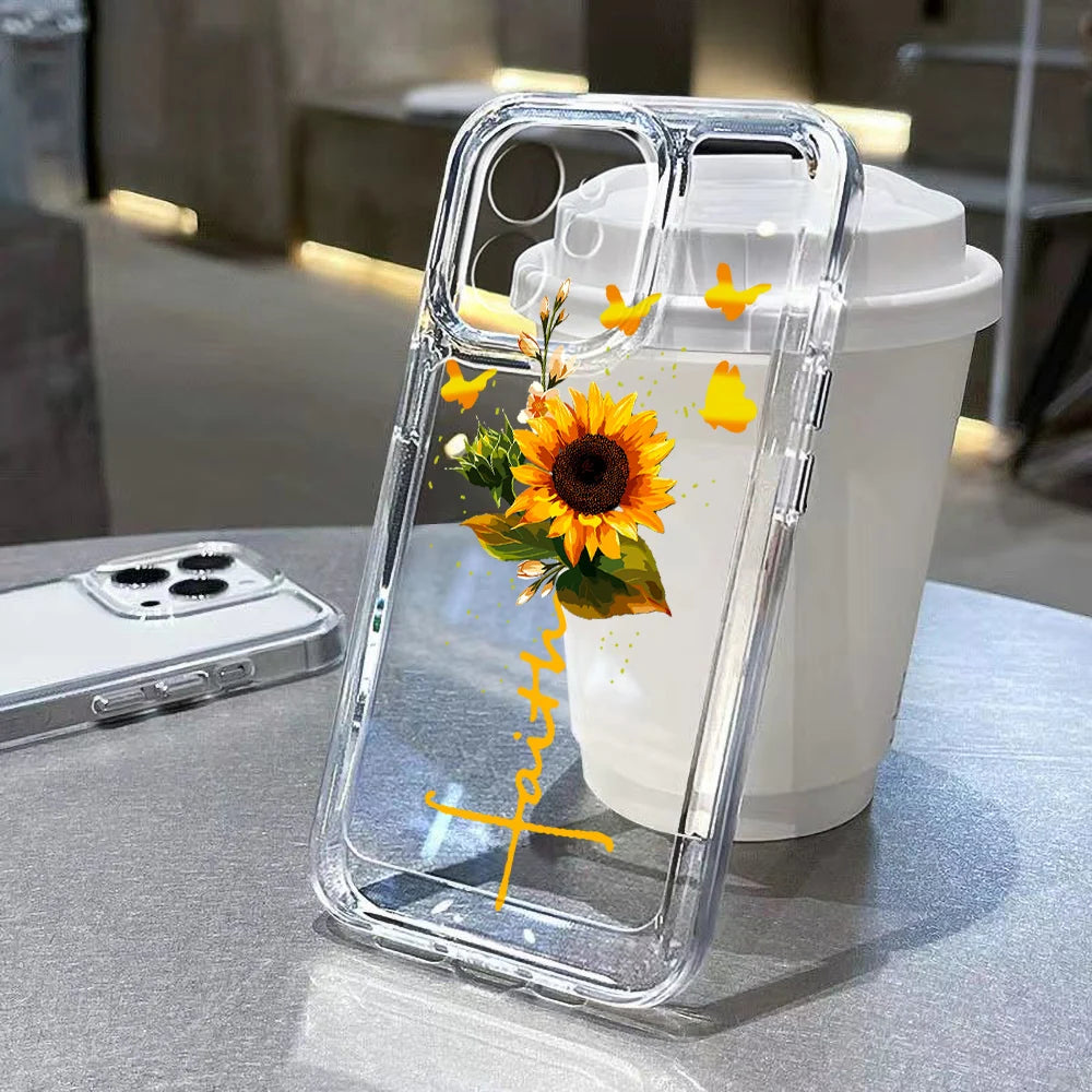 Flower Case For iPhone 11 Cases iPhone 15 12 13 14 16 Pro Max X XR XS Max 14 15 Plus 16Pro iPhone16 Clear Shockproof Cover Funda