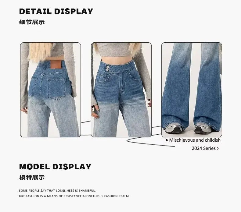 Slimming High-waisted Jeans for Women Spring Summer Pear-shaped Loose-fit Wide leg Jean Pants Bell Bottoms Female Denim Trousers