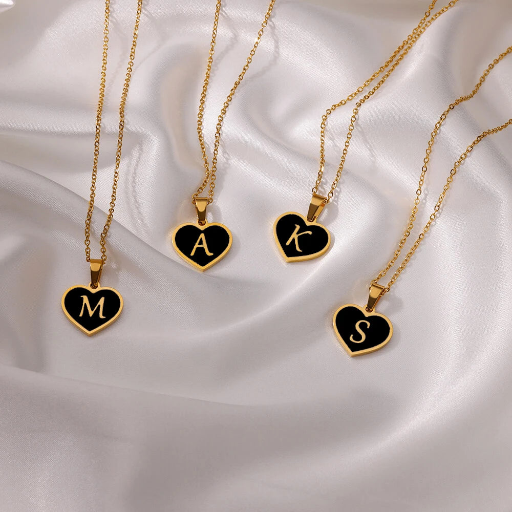 Initial Letter Necklaces for Women Clavicle Chain Heart Pendant Necklaces Alphabet Stainless Steel Jewelry Freeshipping collares