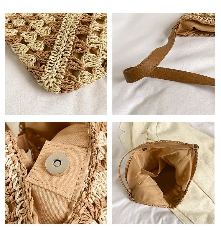 Women Weaving Clutches knit bag Large Portable Shoulder Bag Summer Beach Purses Shopper Satchel Female Tote Bags Handbags