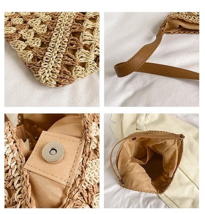 Women Weaving Clutches knit bag Large Portable Shoulder Bag Summer Beach Purses Shopper Satchel Female Tote Bags Handbags