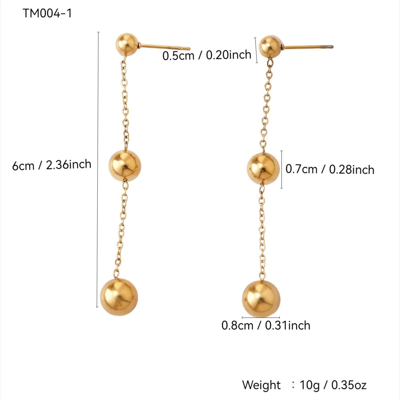 Fashion Elegant Simple Premium Feeling Stainless Steel 18K Gold Plated Three Large And Small Beads Dangle Earrings For Women