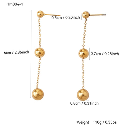 Fashion Elegant Simple Premium Feeling Stainless Steel 18K Gold Plated Three Large And Small Beads Dangle Earrings For Women
