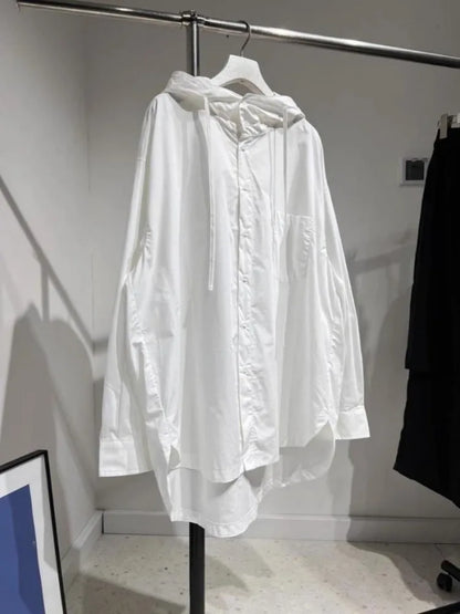 Fashion Women Tops Oversized Blouses Women's Clothing 2025 Blusas Mujer De Moda Long Sleeve Hooded Shirt Casual White Basic Coat