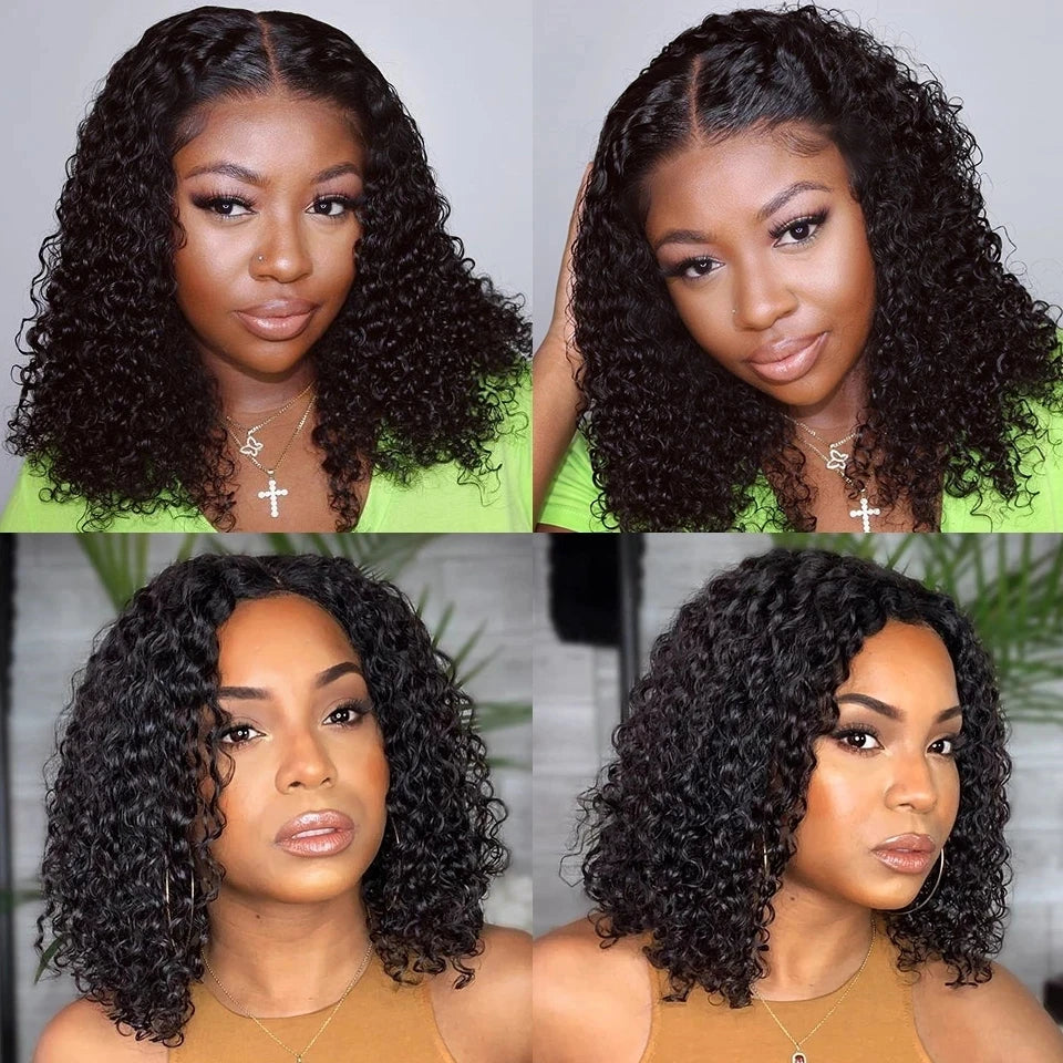 Glueless wigs Wear & Go 100% Human Wigs Water Wave Ready To Wear Short Bob Lace Frontal Brazilian Wig DEEP Curly For Woman Sale