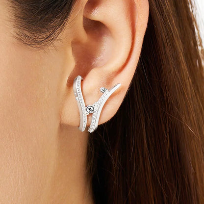 Ear Studs Wave With Stones,Europe Style Fine Jewerly For Women 3D-Effect Trendy Gift In 925 Sterling Silver
