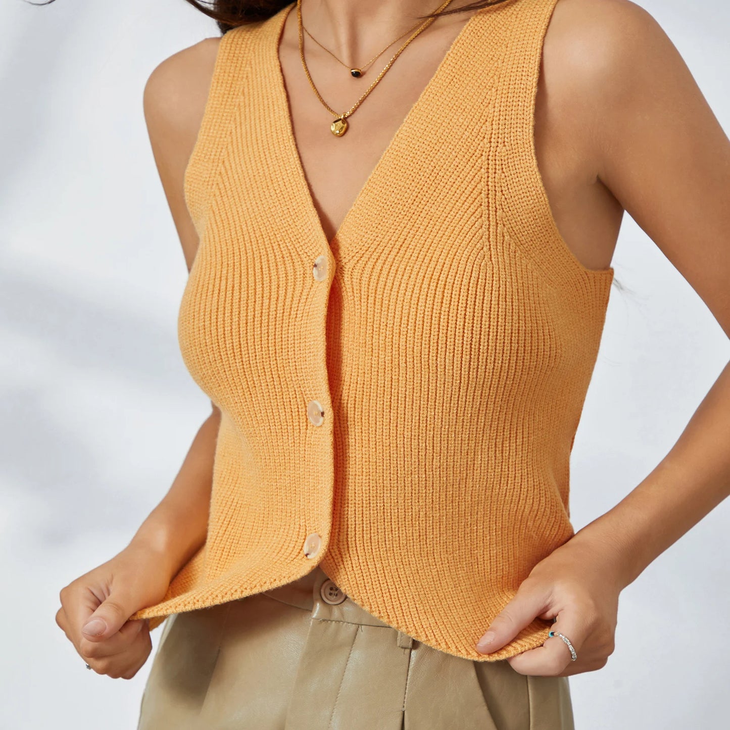 Top for Women Fashion V-Neck Summer Tank Tops Knitted Cardigan Clothing Crop Tops 2025 Basic Camisole for Female