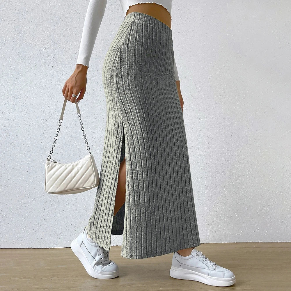 Women Skirt Spring Summer  High Waisted Elastic Slim Hip Knitted Sexy Bodycon Midi Skirt Female Clothing M L XL XXL