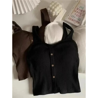 2025 Women's Cropped Tops with Bra Pads Summer Corset Korean Suspenders Vest Sexy Camisole Slim