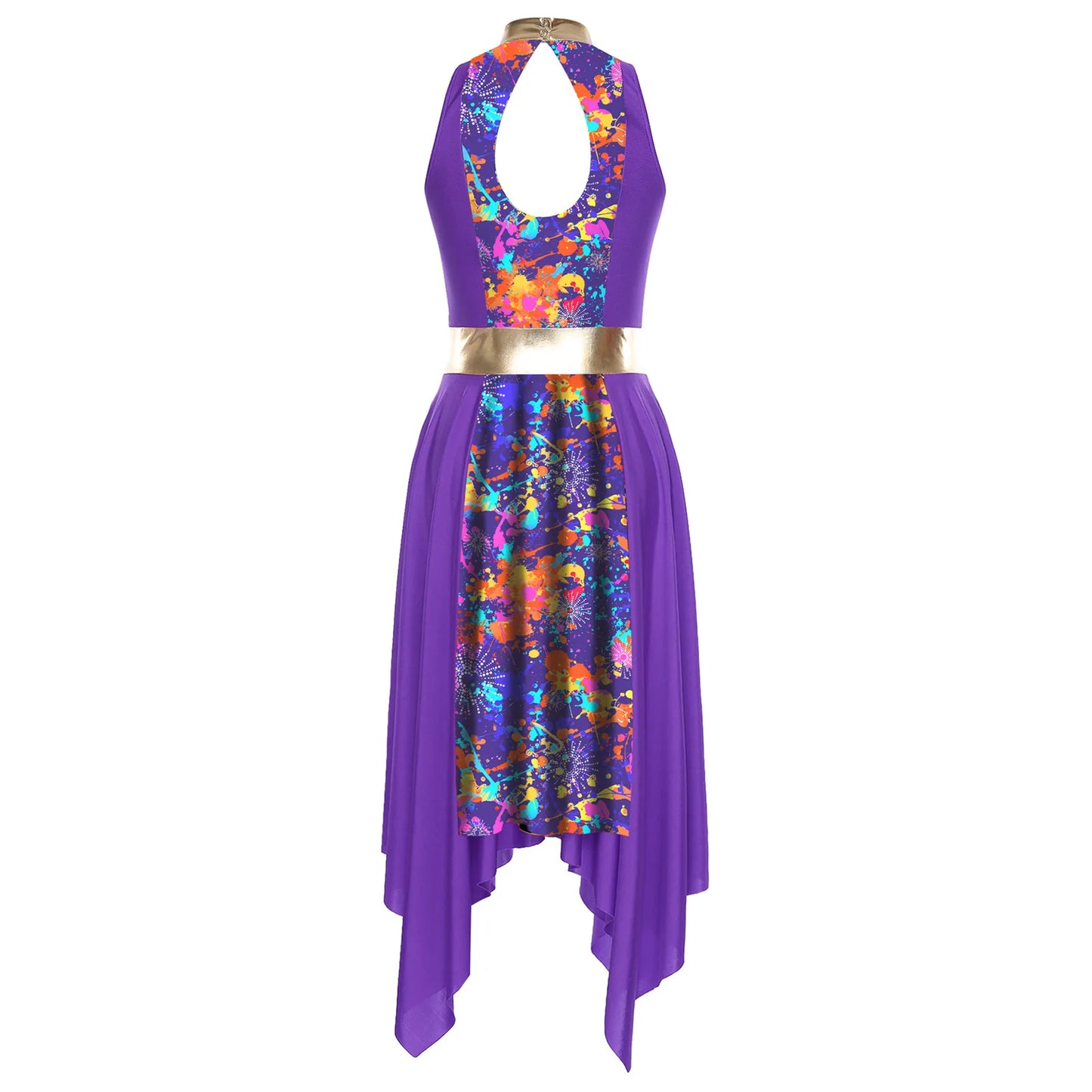 Women Modern Lyrical Dance Dress Church Choir Worship Praise Liturgical Costume Sleeveless Print Irregular Hem Gown Dancewear