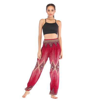 Women's Yoga Pants Printed Ethnic Style Loose Yoga Trousers Bloomers High Waist Fitness Sports Crotch Dance Palazzo Sweatpants
