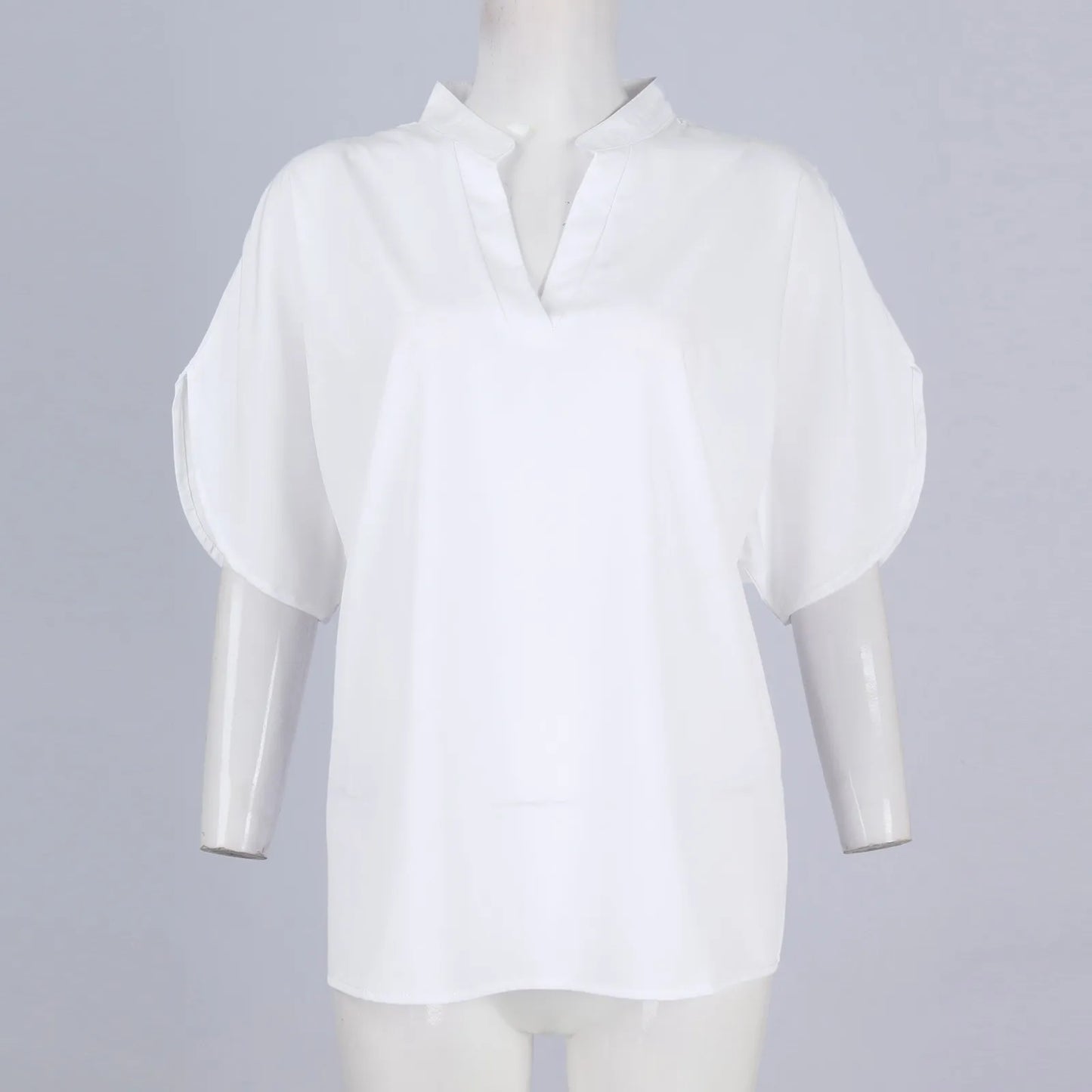 Summer Tops For Women Blouse 2024 Fashion Short Sleeve Solid V Neck Loose Shirts And Blouses Elegant Laies White Tops