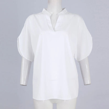 Summer Tops For Women Blouse 2024 Fashion Short Sleeve Solid V Neck Loose Shirts And Blouses Elegant Laies White Tops