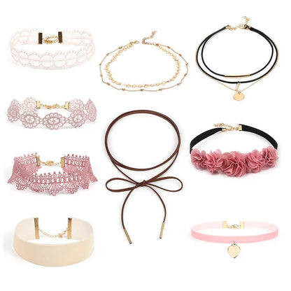 Lace Chokers Necklaces for Women Girls Ladies Vintage Flower Bead Circles Neck Jewelry Colourful Sexy Pink Black Fashion Velvet