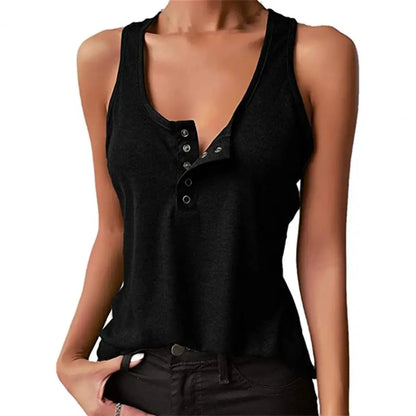 Women's Tops Vest U Neck Women Tank Vest Snap Buttons Ribbed Camisole Summer Loose-fitting Stretchy T-shirt For Fitness 2023