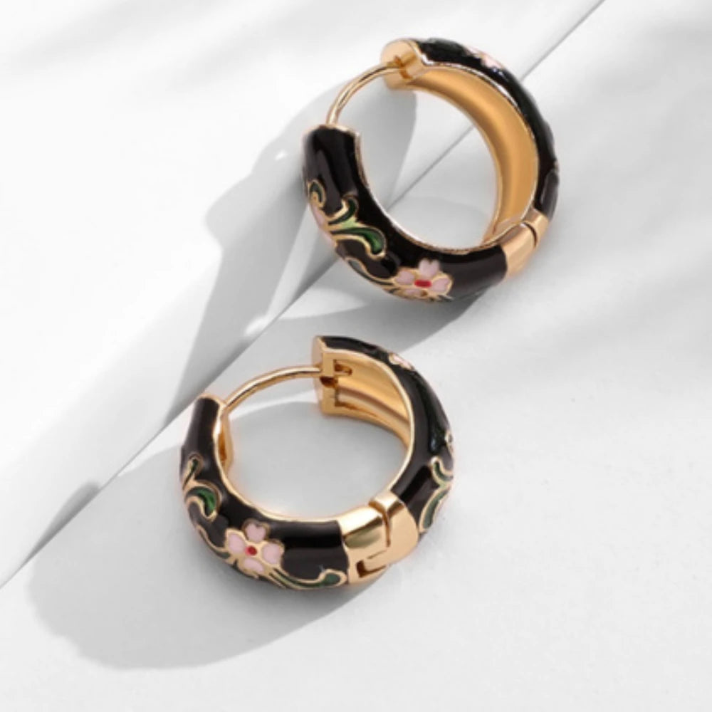 New Fashionable Colorful Round Earrings Retro Metal Enamel Floral Ear Accessories Unique Party Jewelry Gift for Women