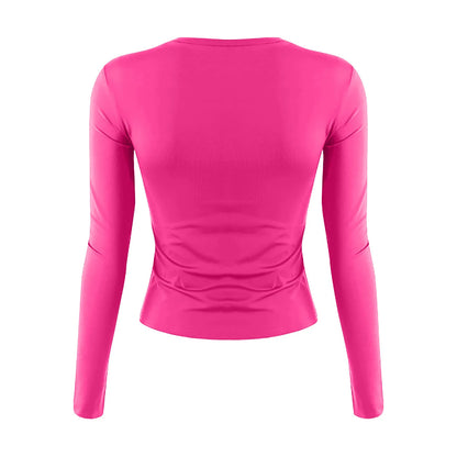 Women's Fashion Solid Colour Round Neck Long Sleeve T-Shirt Top Tops for Women Womens Tops and Blouses Trendy Womens Summer Tops