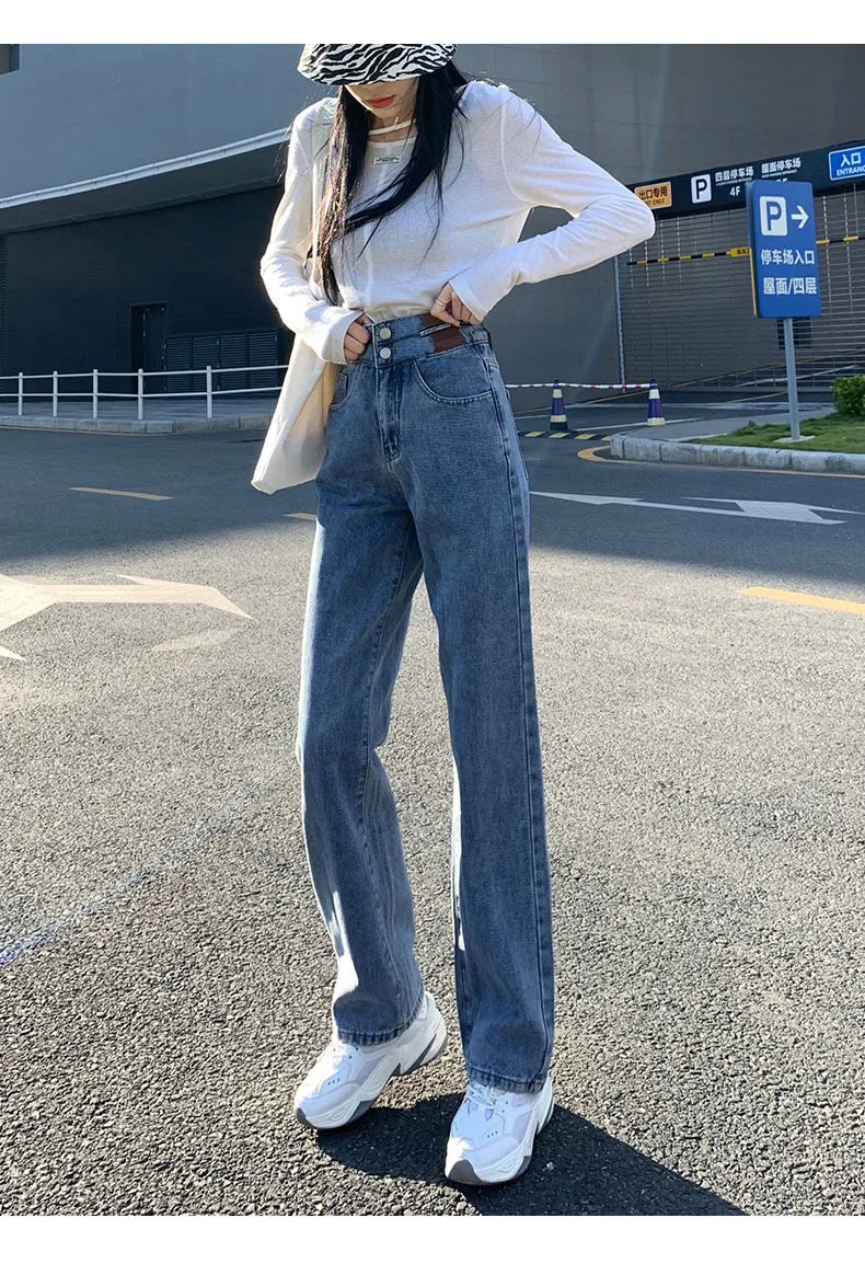 Women's High-Waisted Wide-Leg Jeans, Women's Spring Wear, New Loose Straight-Legged Small Man, Thin and Mopping Long Pants