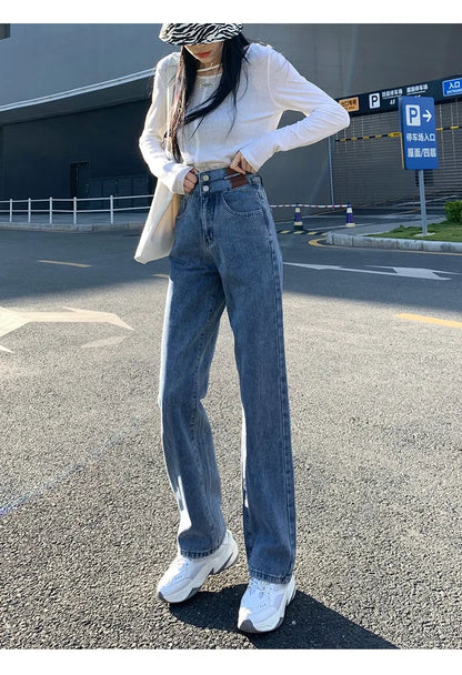 Women's High-Waisted Wide-Leg Jeans, Women's Spring Wear, New Loose Straight-Legged Small Man, Thin and Mopping Long Pants