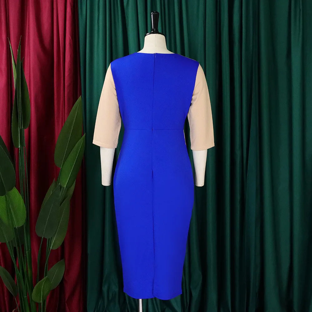 Elegant Church Dresses for Women 2023 New Arrivals Fashion Two Color Patchwork Fitted Ladies Knee Length Formal African Dress