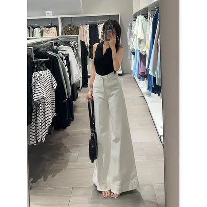 White Jeans with Pant Legs Women 2025 Spring New Temperament Korean Version of High Waist Loose Look Slim Wide Leg Pants Jeans
