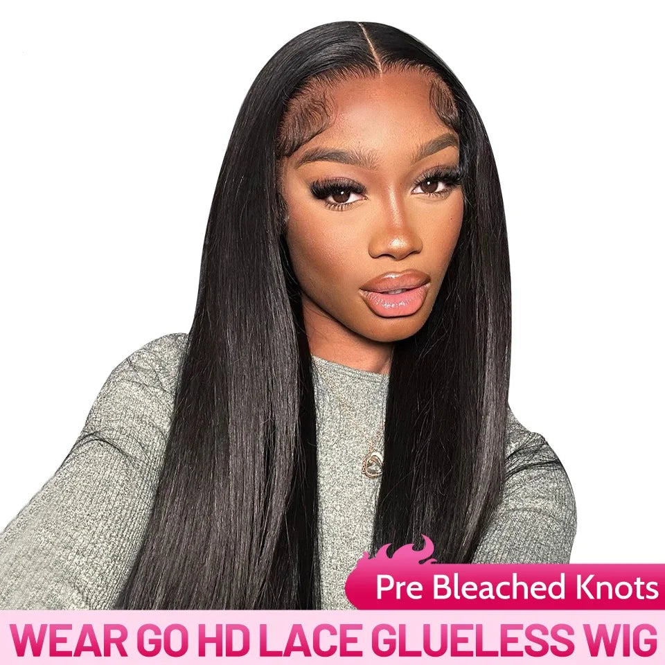 Wear Go Glueless Wig Malayaisn Straight 4x4  Lace Wig Preplucked Human Wigs Ready To Go Pre Cut Pre Bleached Knots