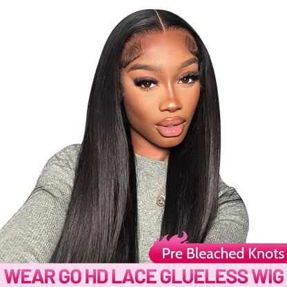 Wear Go Glueless Wig Malayaisn Straight 4x4  Lace Wig Preplucked Human Wigs Ready To Go Pre Cut Pre Bleached Knots