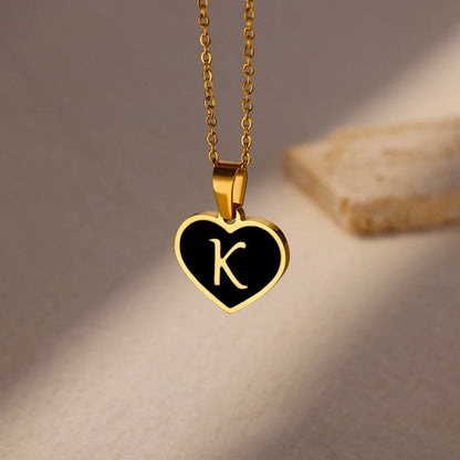 Initial Letter Necklaces for Women Clavicle Chain Heart Pendant Necklaces Alphabet Stainless Steel Jewelry Freeshipping collares