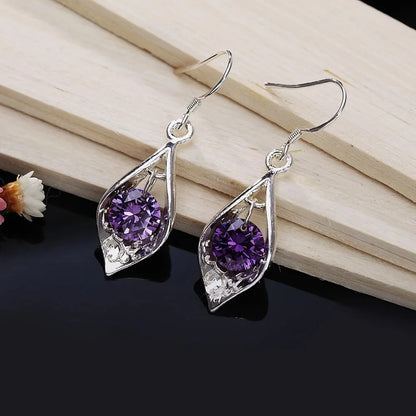Pure 925 Sterling Silver Earrings fashion Jewelry elegant Woman crystal Amethyst shell earrings engagement Christmas Gifts