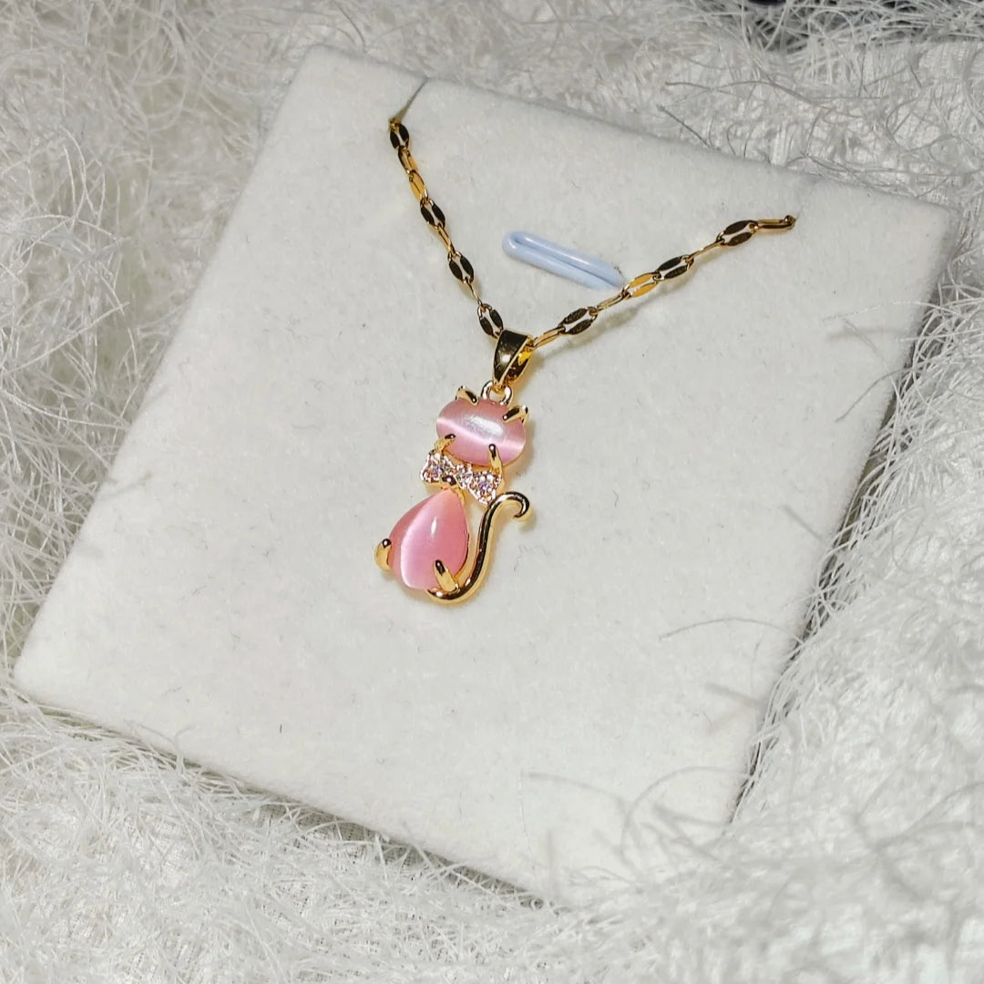 Trendy Animal Collarbone Necklaces for Women - Creative Cat Design with Stainless Steel Chain